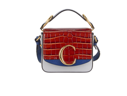 Embossed Mini C, Leather, Grey/Brown/Blue, MII, S, 3*